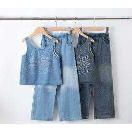 meisjes denim set strass wijde broek kinderkleding groothandel