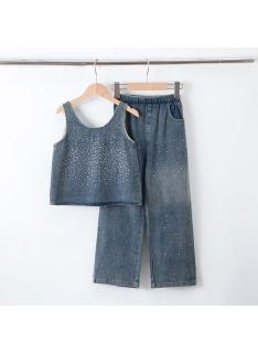 meisjes denim set strass wijde broek kinderkleding groothandel
