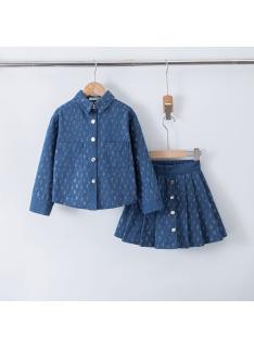 girls denim rhinestone pleated skirt set kids fashion wholesale
