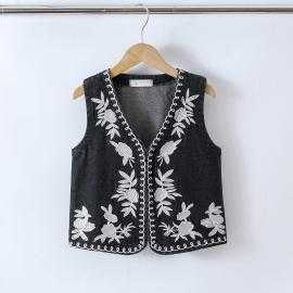 girls sleeveless denim vest floral embroidery kids fashion wholesale