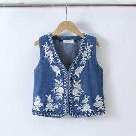 gilet fille sans manches denim broderies florales mode enfant grossiste