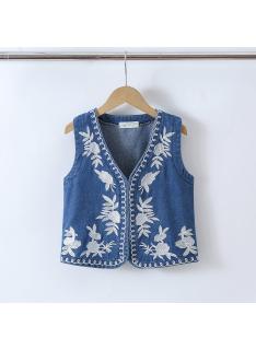 meisjes mouwloos denim gilet bloemenborduurwerk kinderkleding groothandel