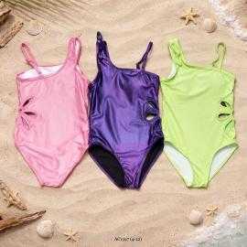 maillot bain fille 1 piece asymetrique brillant decoupes mode enfant grossiste