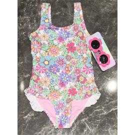 maillot bain fille 1 piece fleurs pastel volants mode enfant grossiste