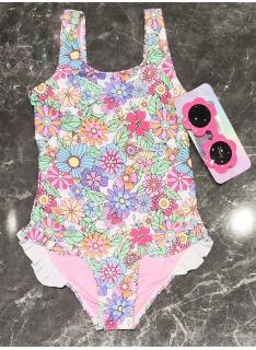 maillot bain fille 1 piece fleurs pastel volants mode enfant grossiste
