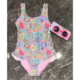 maillot bain fille 1 piece fleurs pastel volants mode enfant grossiste