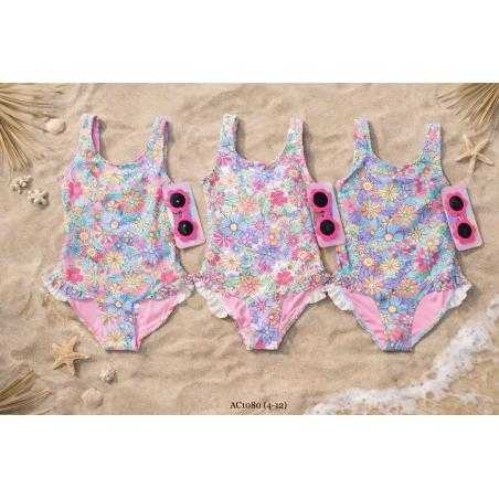 maillot bain fille 1 piece fleurs pastel volants mode enfant grossiste