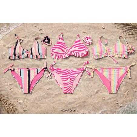 maillot bain fille 2 pieces raye volants mode enfant grossiste