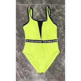 maillot bain fille 1 piece color block bande logo mode enfant grossiste