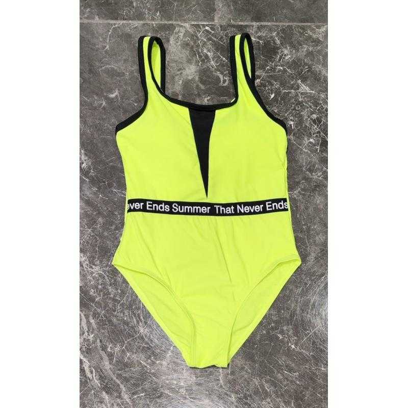 Pack of 5 – Girls one-piece color block swimsuit with logo band – Kids fashion