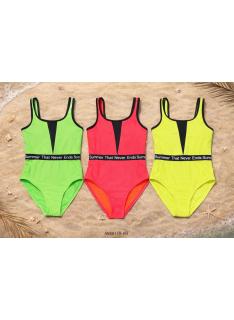 girls one piece color block swimsuit logo band kids fashion wholesale