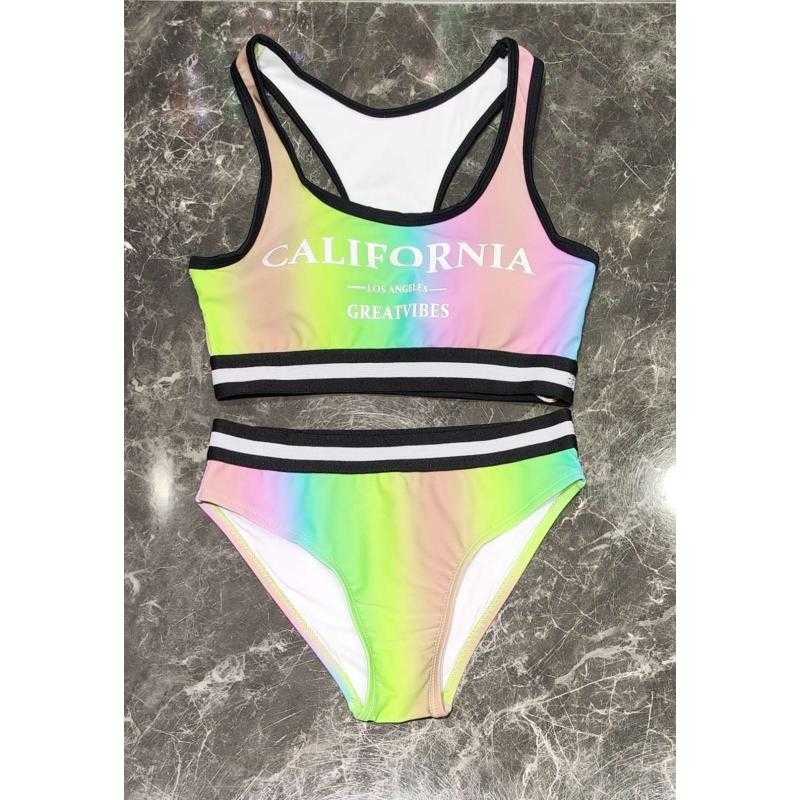 Pack van 5 – Meisjes 2-delige bikini met kleurverloop en top – Kinderkleding