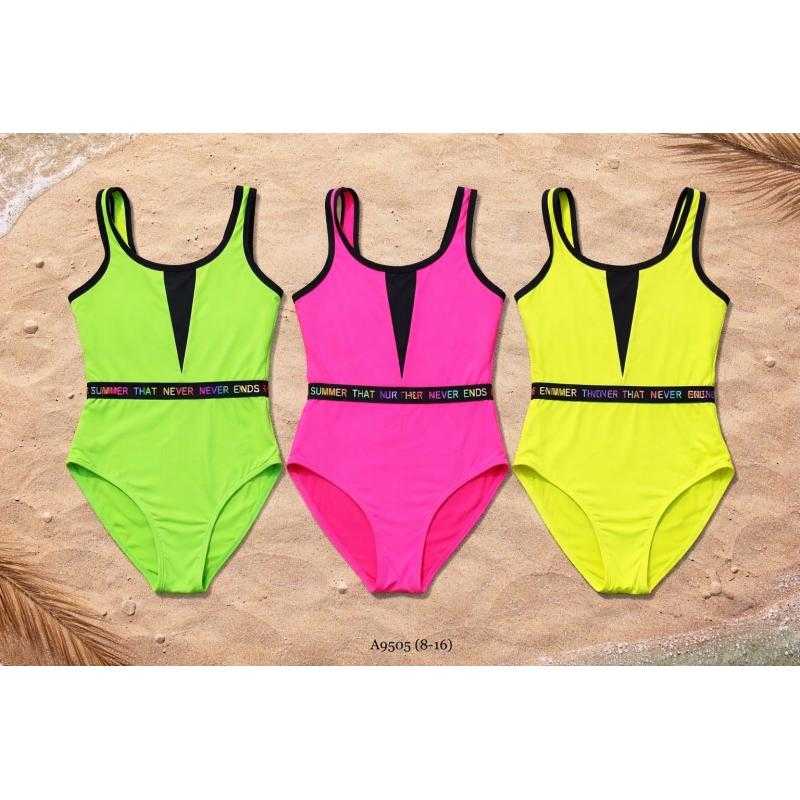 Lot de 5 – Maillot de bain fille 1 pièce color block avec bande logo – Mode enfant