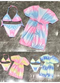 maillot bain fille 3 pieces ecailles pastel pareo mode enfant grossiste