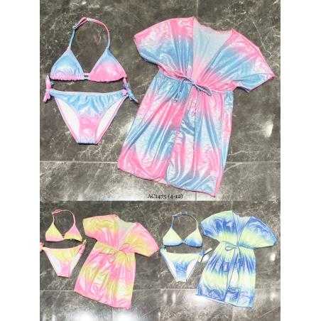 maillot bain fille 3 pieces ecailles pastel pareo mode enfant grossiste