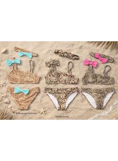 maillot bain fille 2 pieces leopard noeud bandeau mode enfant grossiste