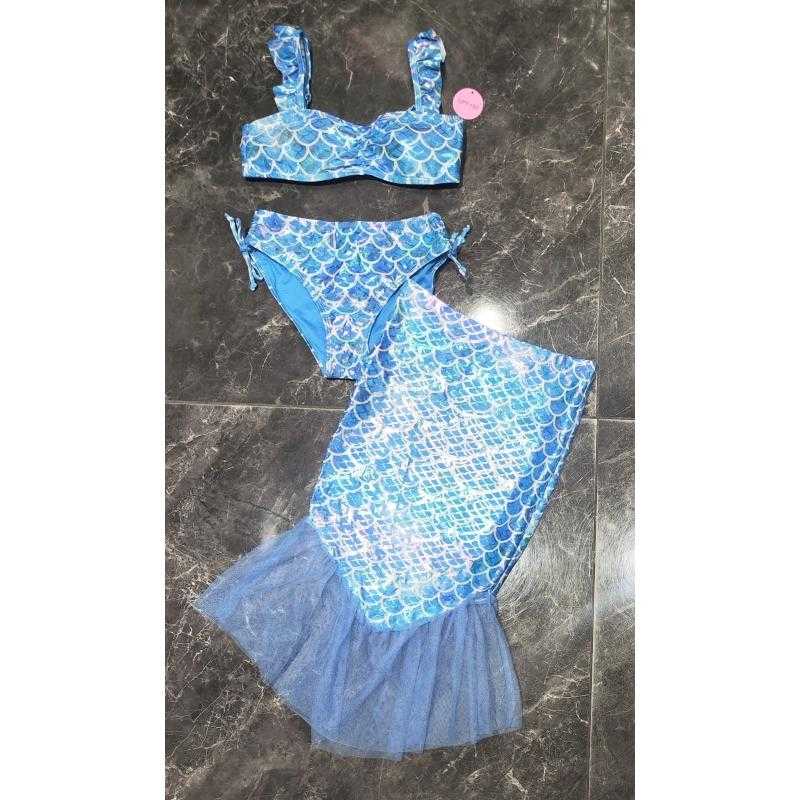 Set van 5 – Meisjes 3-delige zeemeermin bikini met tule rok – Kinderkleding
