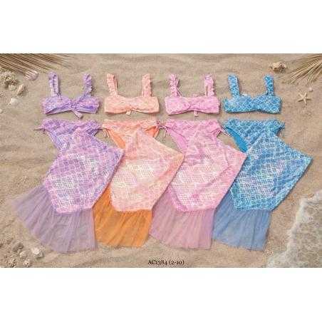 maillot bain fille 3 pieces sirene jupe tulle mode enfant grossiste