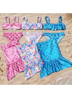 maillot bain fille 3 pieces sirene brillant jupe mode enfant grossiste