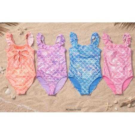 maillot bain fille 1 piece sirene brillant volants mode enfant grossiste