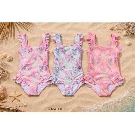 maillot bain fille 1 piece imprime marin volants mode enfant grossiste