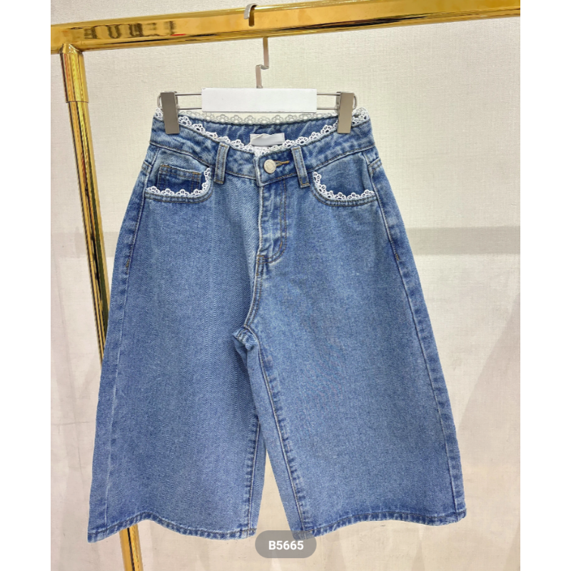 Set van 6 – Meisjes Wijde Denim Bermuda met Kantdetail
