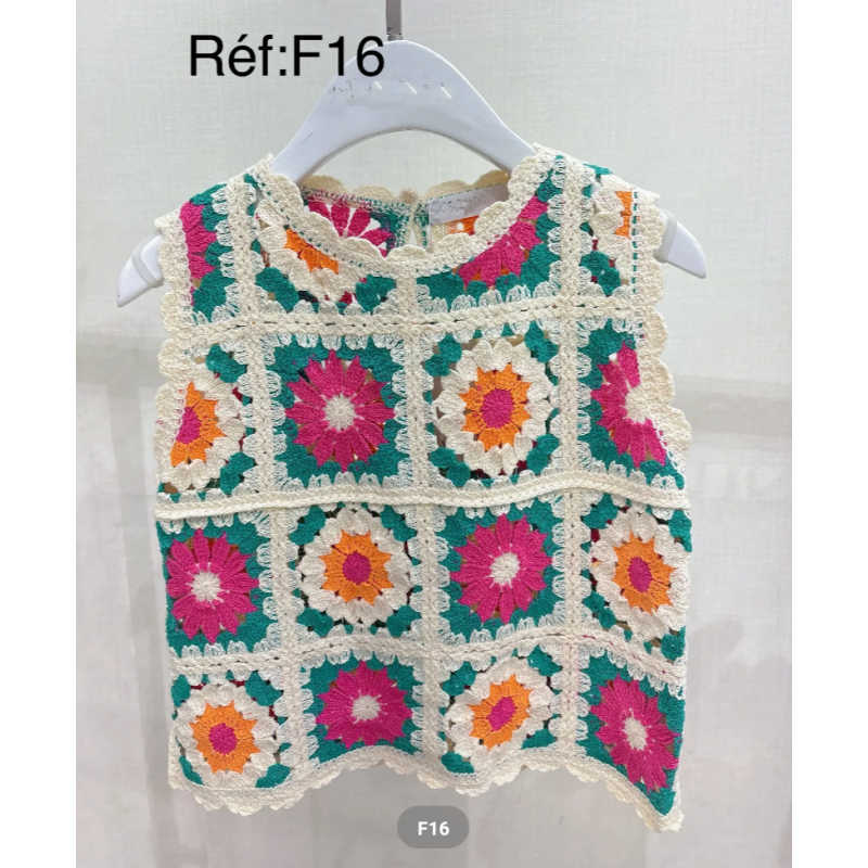 Lot de 6 : Top Fille Crochet Multicolore Style Bohème Floral