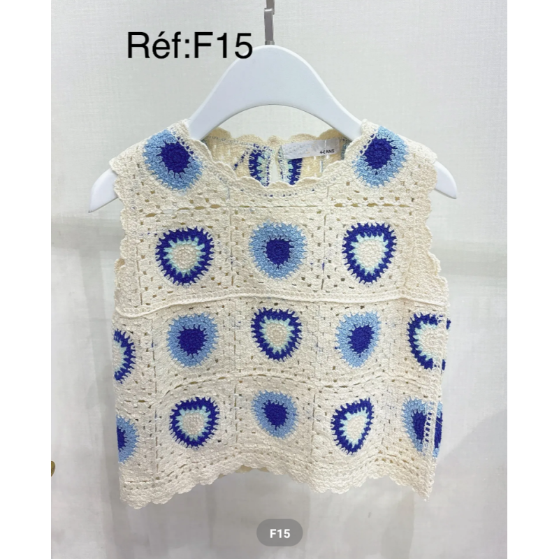 Set van 6 : Meisjes Crochet Top Blauw Boho Stijl