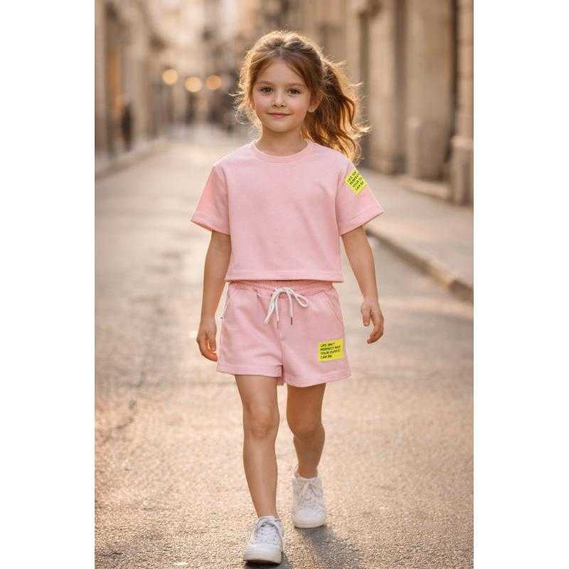 Lot de 6 – Ensemble fille t-shirt court uni et short avec cordon – Mode enfant