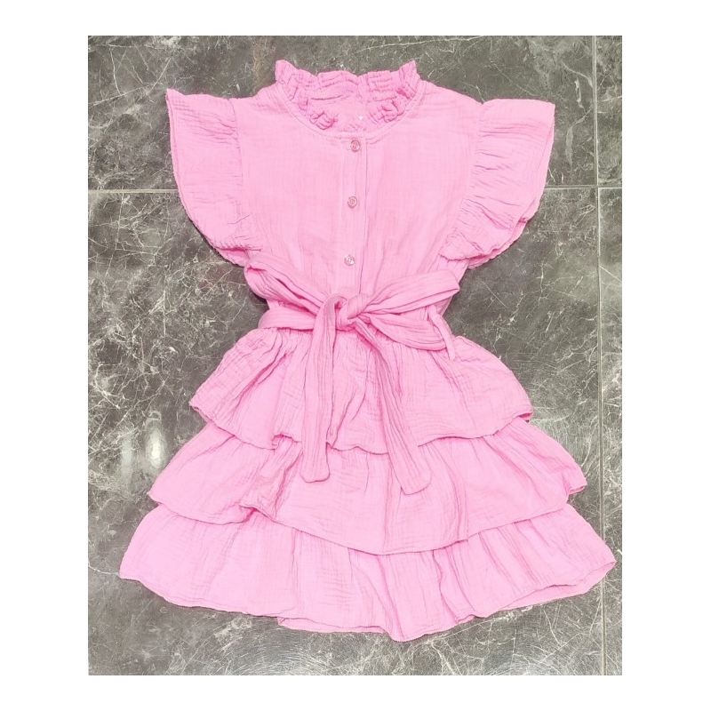 Lot de 6 – Robe fille à volants avec ceinture et manches courtes – Mode enfant
