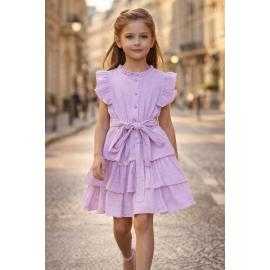 robe fille volants ceinture manches courtes mode enfant grossiste