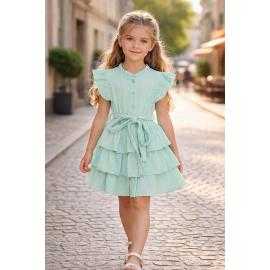 robe fille volants ceinture manches courtes mode enfant grossiste