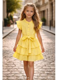 robe fille volants ceinture manches courtes mode enfant grossiste