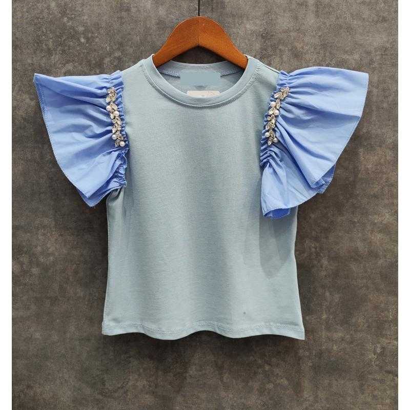 Lot de 6 – T-shirt fille à manches volants avec détails strass – Mode enfant