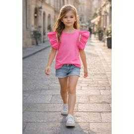 tshirt fille volants strass manches courtes mode enfant grossiste