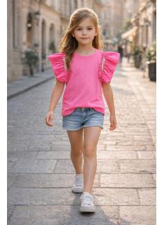 tshirt fille volants strass manches courtes mode enfant grossiste