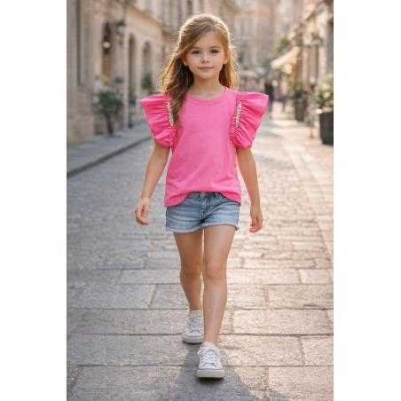tshirt fille volants strass manches courtes mode enfant grossiste