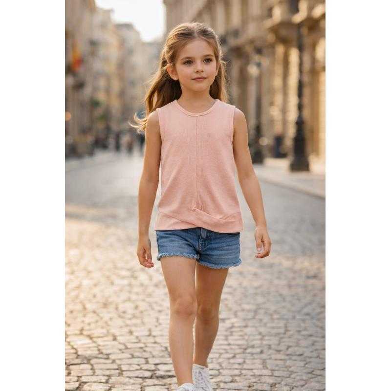 Set van 6 – Meisjes mouwloze top met knoopdetail – Kinderkleding