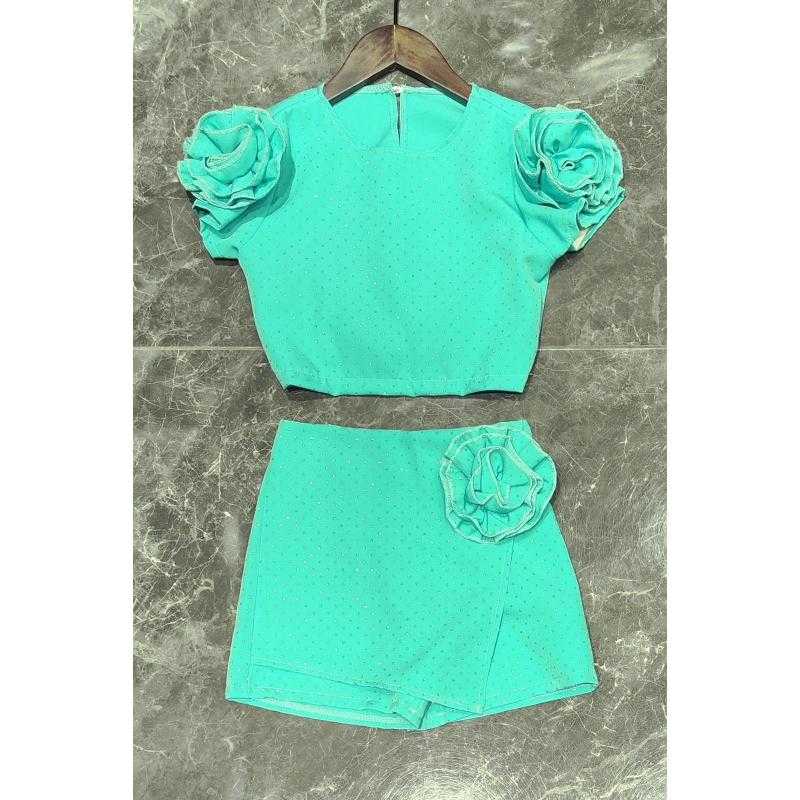 Set van 6 – Meisjes top en rok met bloemen reliëf – Kinderkleding
