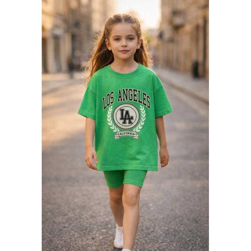 Set of 6: Set 2 pieces girl Los Angeles - Oversize T-Shirt and Cycling Shorts