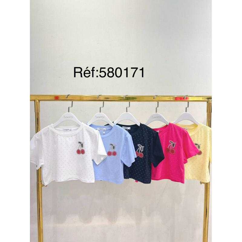 Set van 6 – Meisjes cropped T-shirt met strass kersen – Kinderkleding