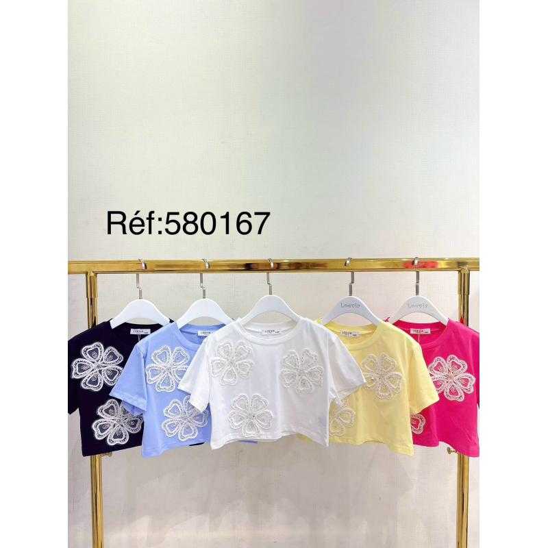 Pack of 6 – Girls cropped T-shirt with rhinestone flowers – Kids fashion