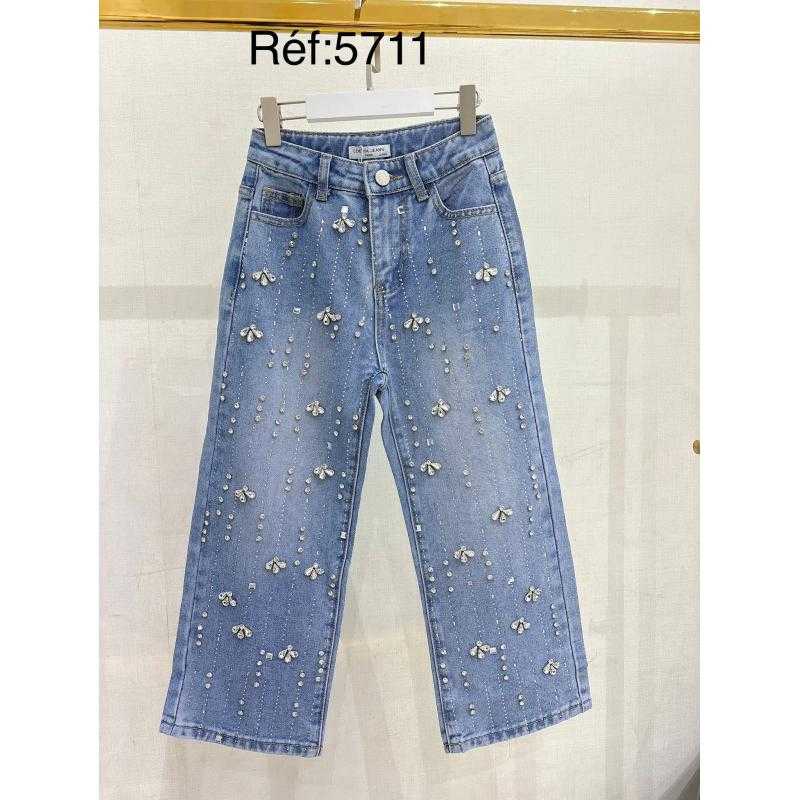 Lot de 6 – Jean fille droit avec strass – Mode enfant