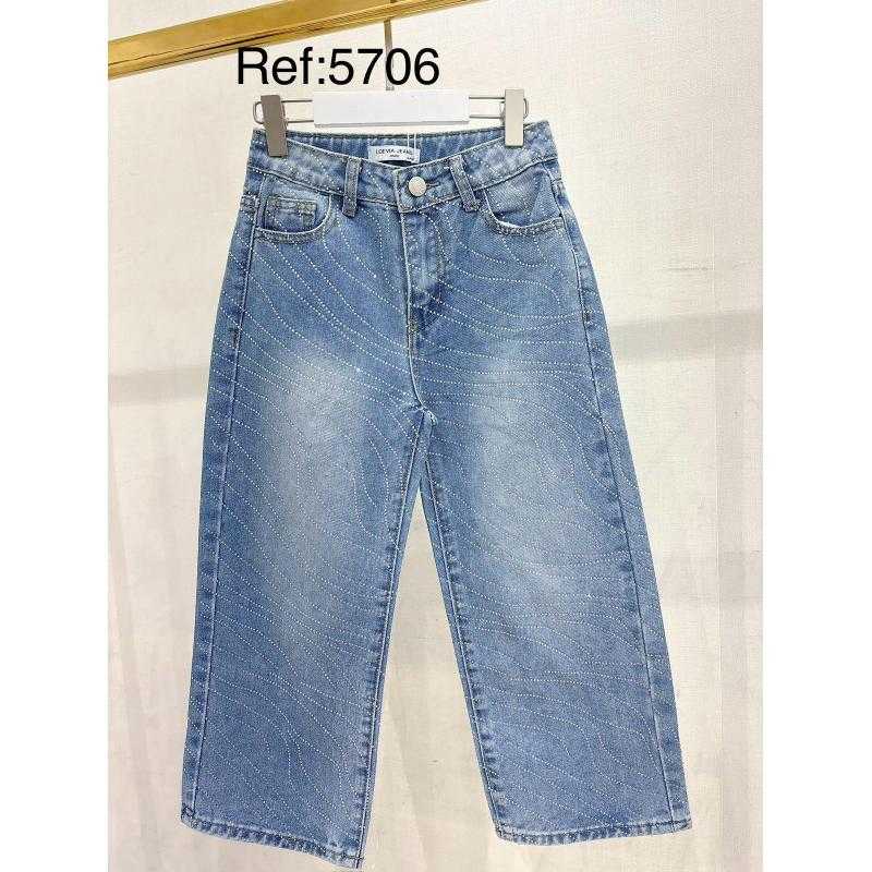 Set van 6 – Meisjes jeans met strass patroon – Kinderkleding