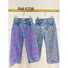 jean fille large inscriptions colorees mode enfant grossiste