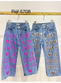 jean fille large inscriptions colorees mode enfant grossiste