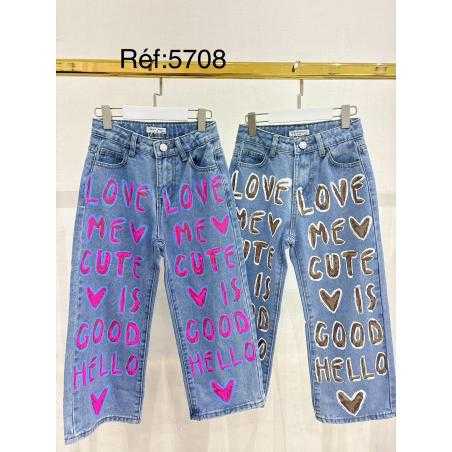 jean fille large inscriptions colorees mode enfant grossiste