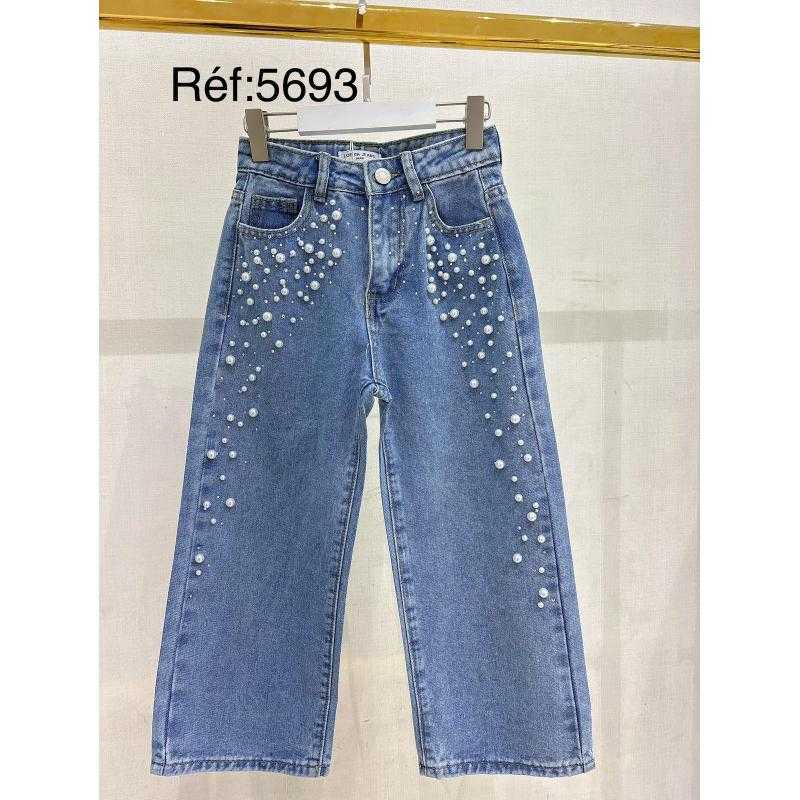 Set van 6 – Meisjes jeans met parel details – Trendy model