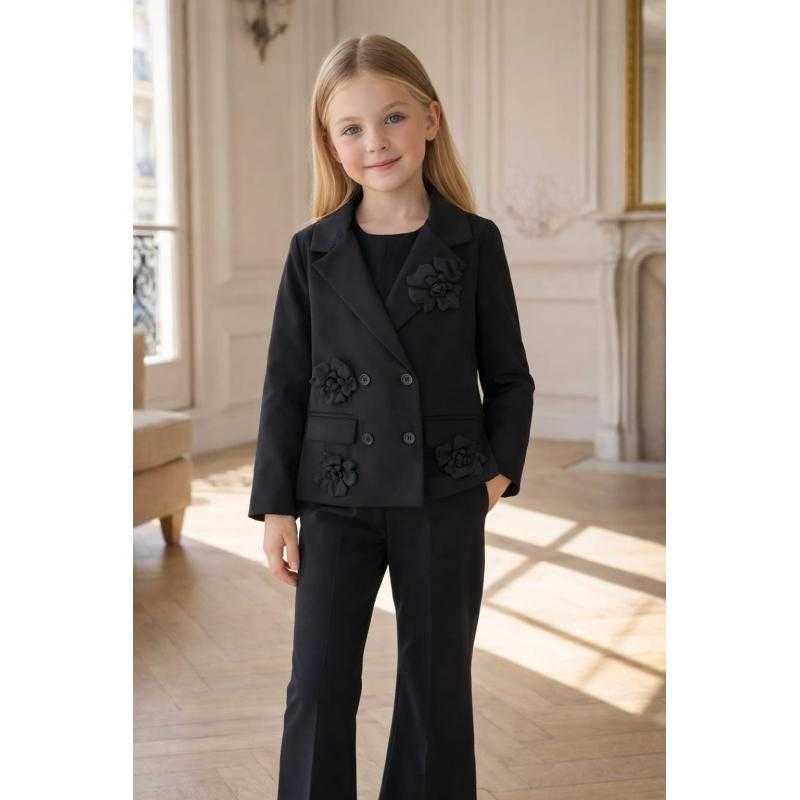 Lot de 6 – Blazer fille fleurs relief – Veste chic cérémonie enfant
