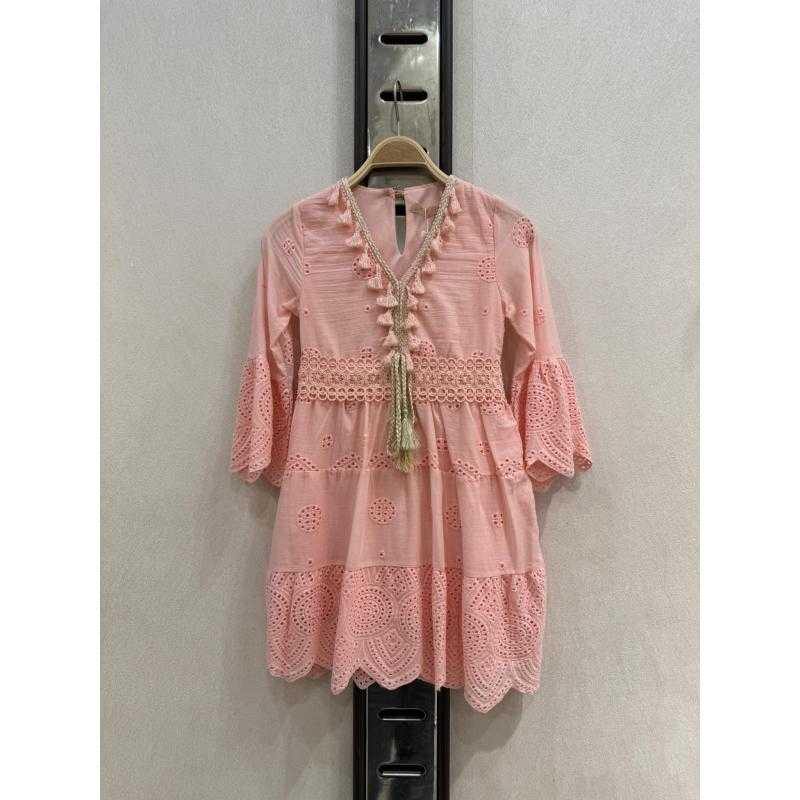 Set van 6 – Bohemian meisjesjurk met kantborduursel en kwastjes – Kinderkleding